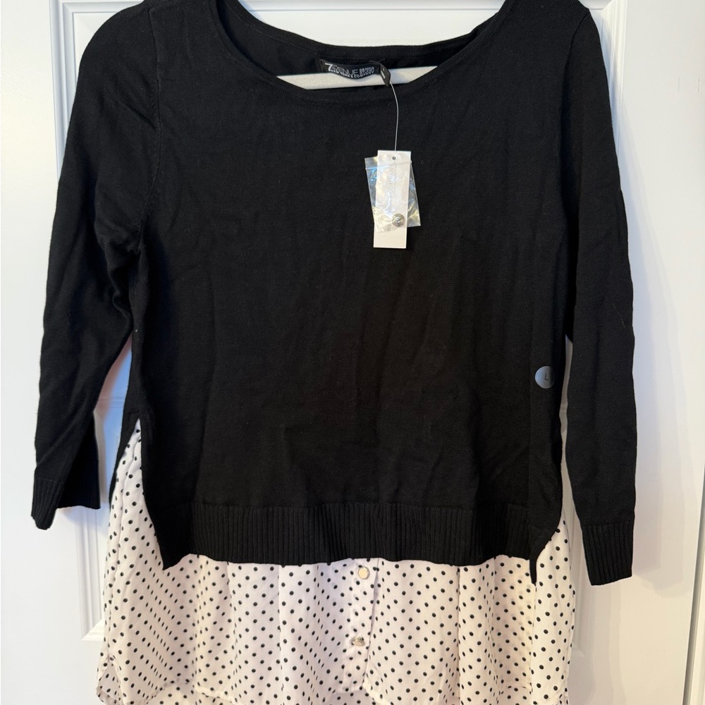 New York & Company Black Top with White Polka Dot Layer